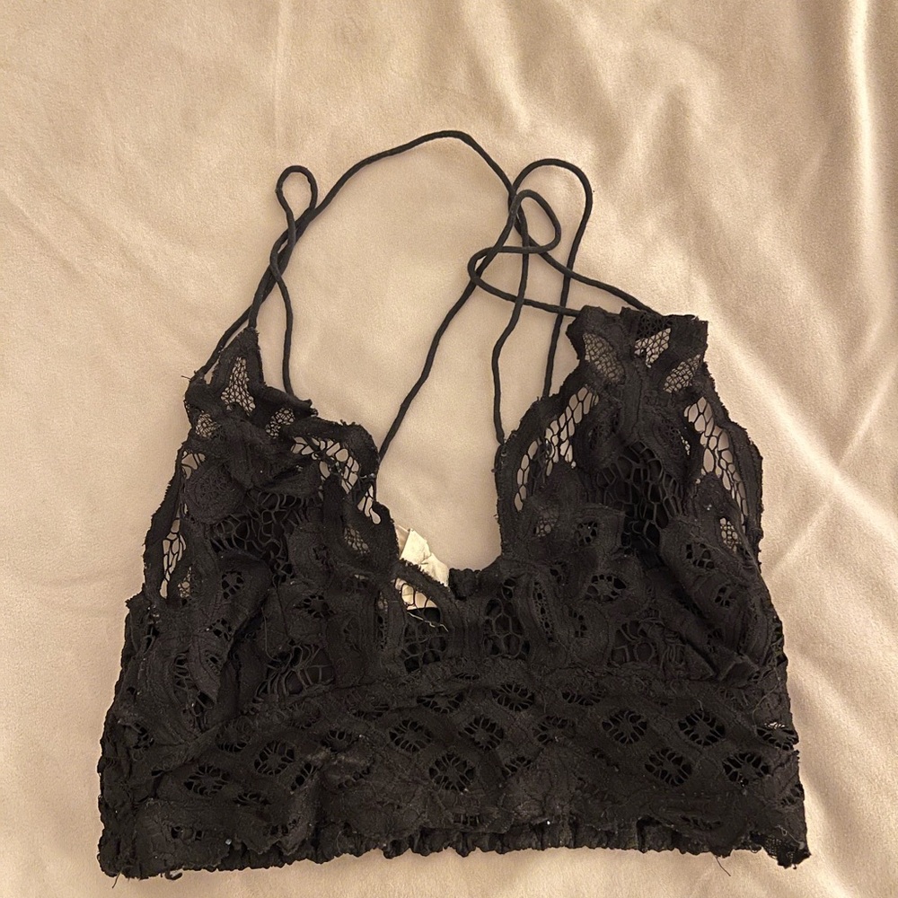 Free People Black Lace Bandeau with Scalloped Neckline